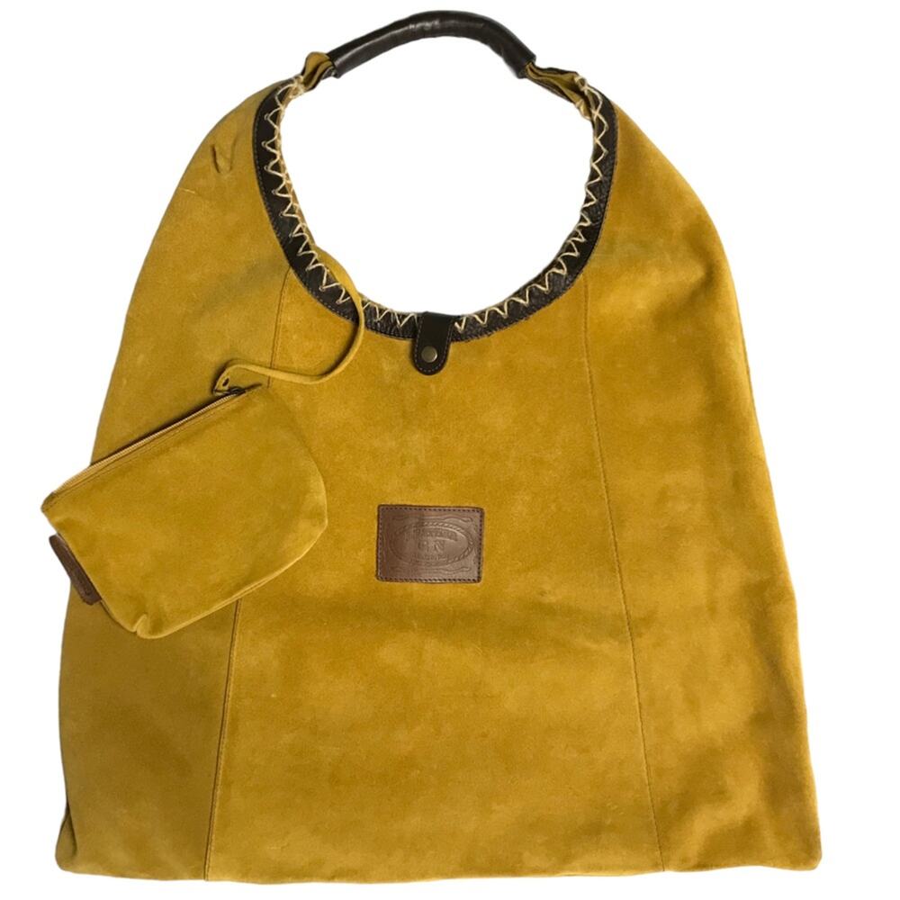 Gianni Notaro Mustard Yellow Oversized Large Suede Leather Tote Hobo Bag Purse